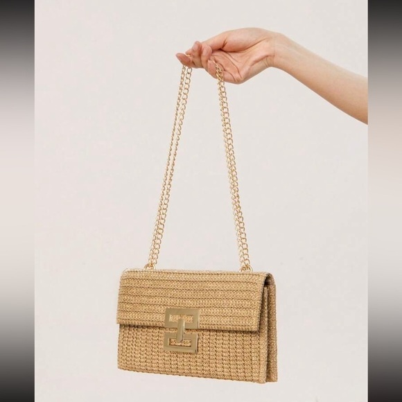 Metal-Lock Flap Gold Chain Braided Shoulder Bag - Picture 2 of 5